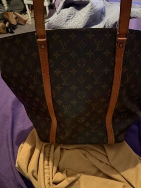 Louis Vuitton Brown Monogram Canvas Tote Interior with Tan Trim